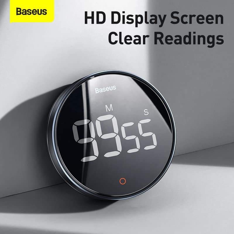 Baseus Heyo Pro Digital Countdown Timer - Rotating LCD Display Kitchen Timer with Alarm, Perfect for Cooking, Baking, Workouts & Office Tasks (Black)