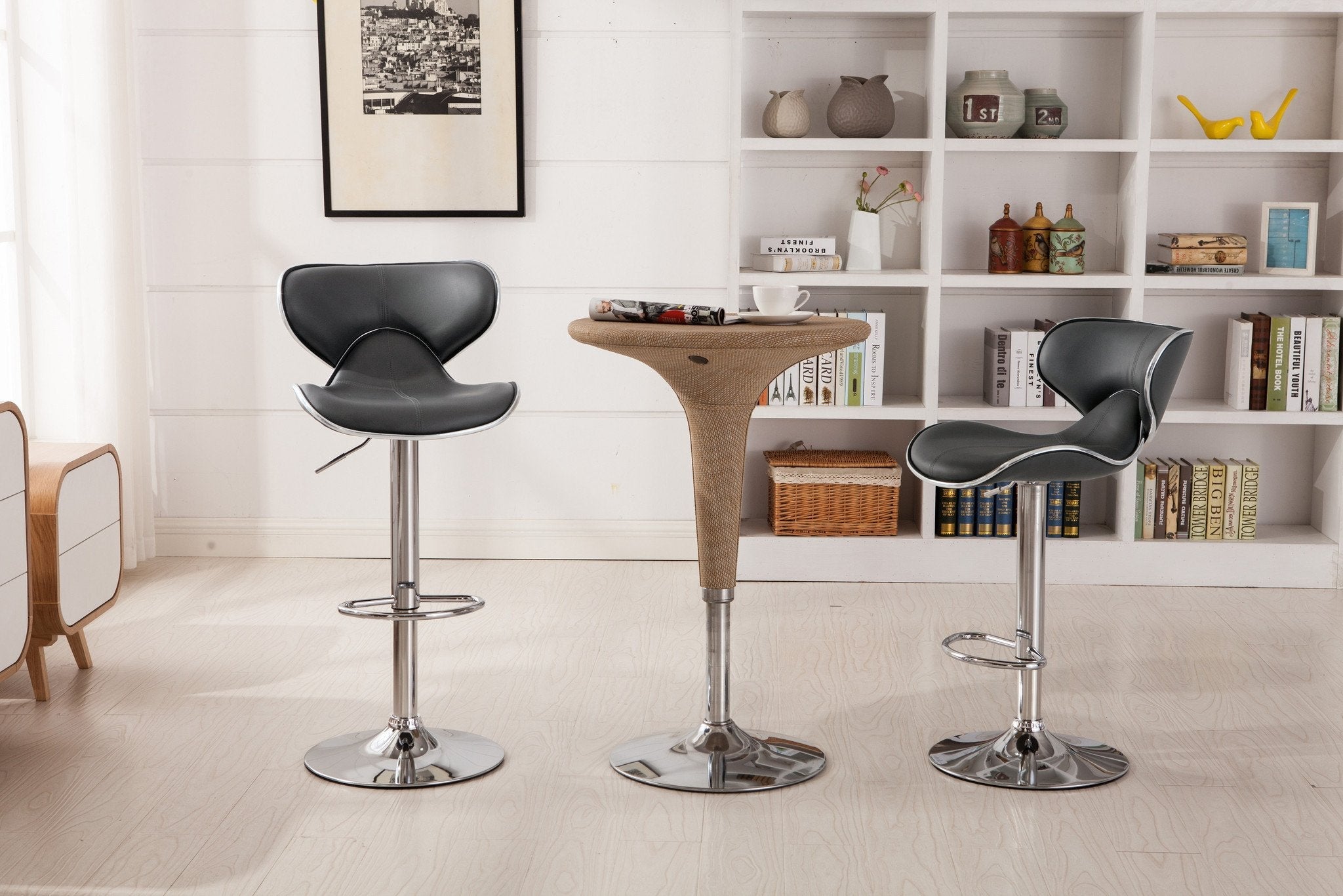 Roundhill Furniture Masaccio Adjustable Swivel Bar Stool - 2-Pack Grey Leatherette Barstools with Chrome Base & Comfort Cushioning | Perfect for Kitchen Islands, Home Bars & Counter Height Dining