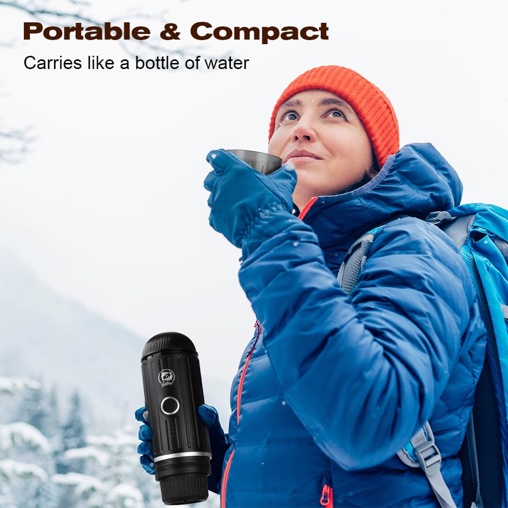 HOTUT Portable Espresso Machine - 19 Bar Pressure Travel Coffee Maker with Rechargeable Battery, Compact 12V Design & One-Button Operation - Perfect for Camping, Road Trips, and Office Use