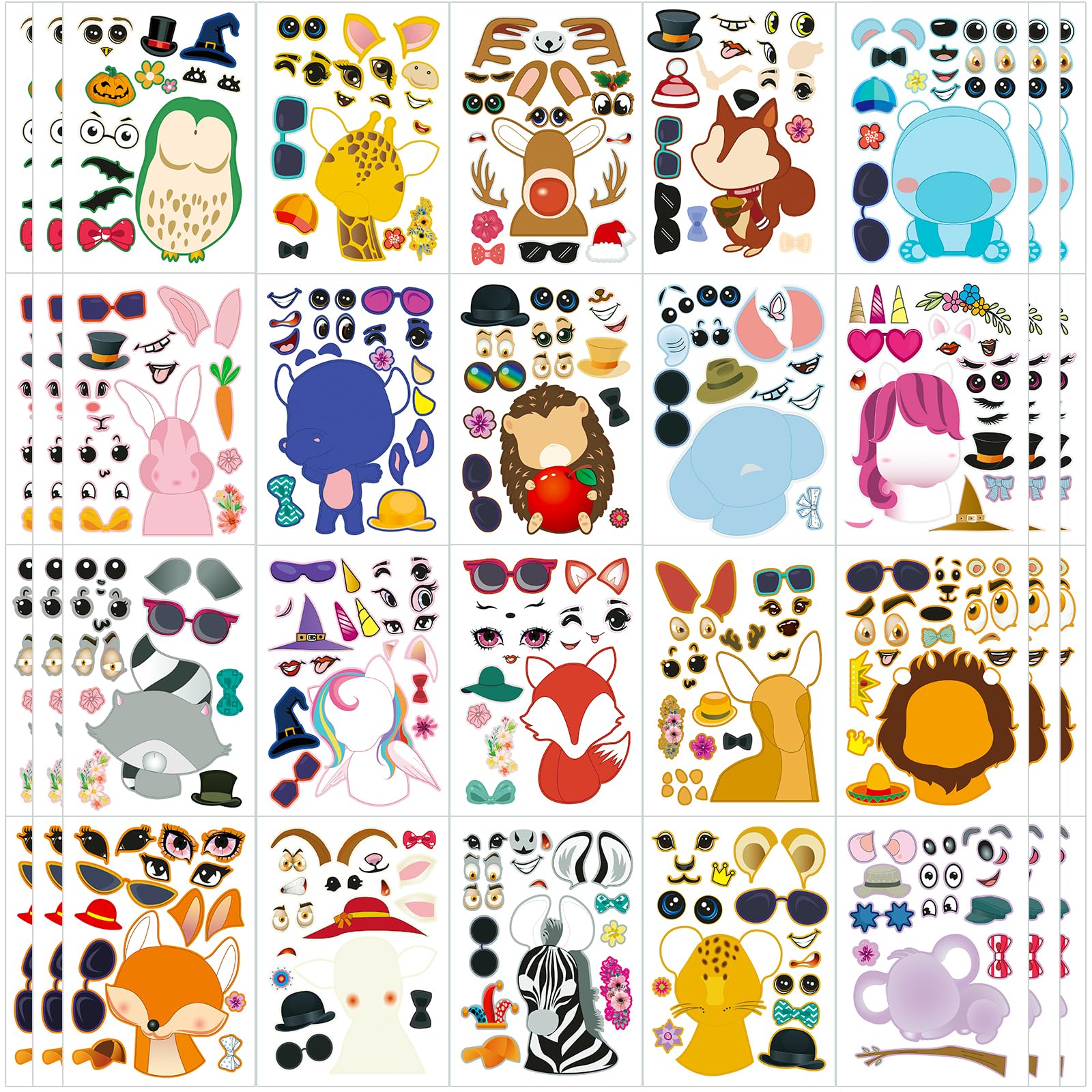 Sinceroduct DIY Woodland Animal Face Stickers for Kids - 60 Sheets with 20 Cute Animal Designs, Make Your Own Stickers, Perfect for Classroom Rewards, Birthday Party Favors & Kids Crafts (Great for School Projects, Scrapbooking & Creative Play)