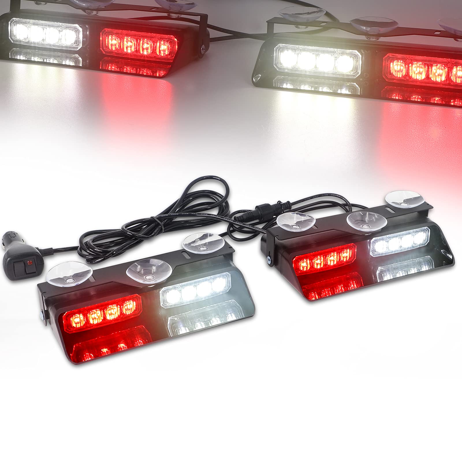 XRIDONSEN 2-in-1 Emergency Dash Lights - Red & White Strobe Warning Lights for Firefighters, Law Enforcement & First Responders - Windshield Mount with Suction Cups for Trucks & Vehicles - Ideal for Roadside Emergencies, Volunteer Response & Safety Alerts
