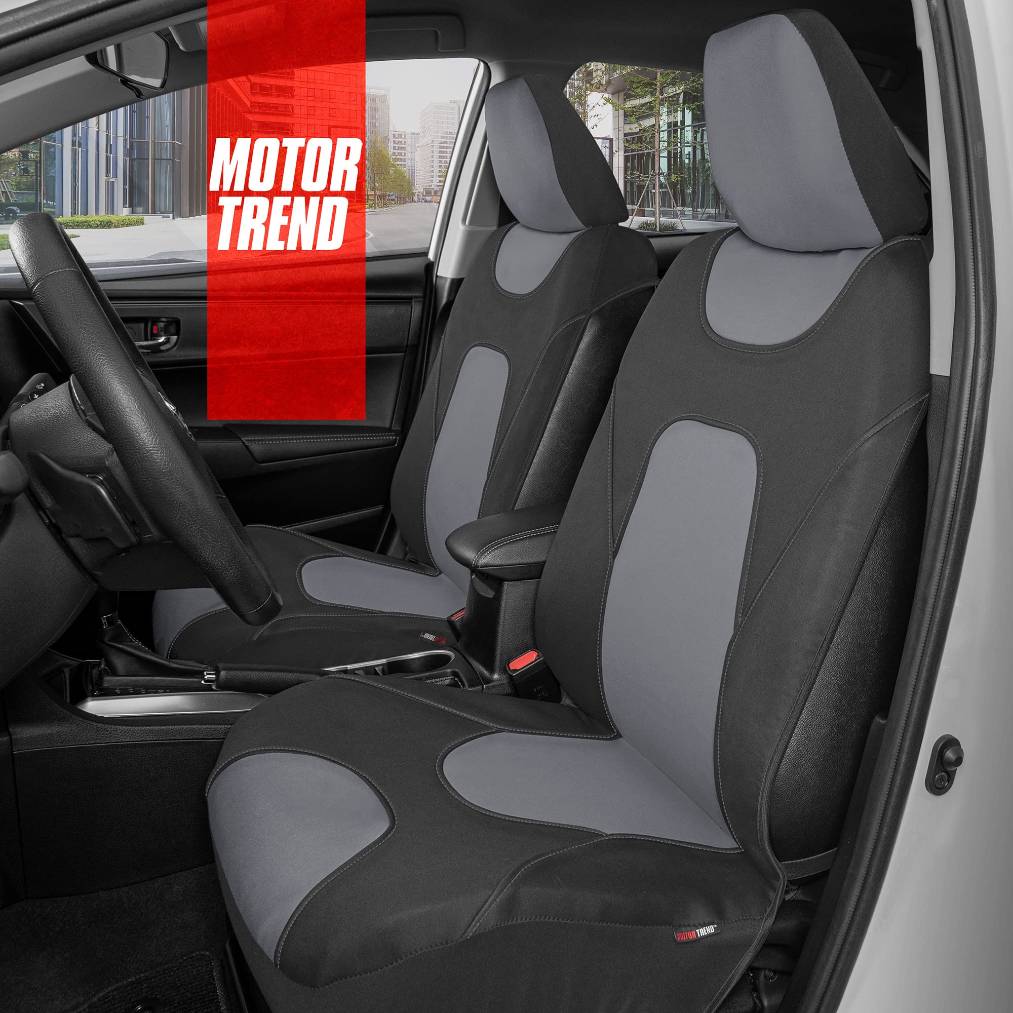 Motor Trend Gray Waterproof Car Seat Covers & Heavy Duty All-Weather Rubber Floor Mats Set - Universal Fit Front & Rear Seat Protectors for Cars, Trucks & SUVs | Perfect for Daily Commute, Road Trips & Outdoor Adventures