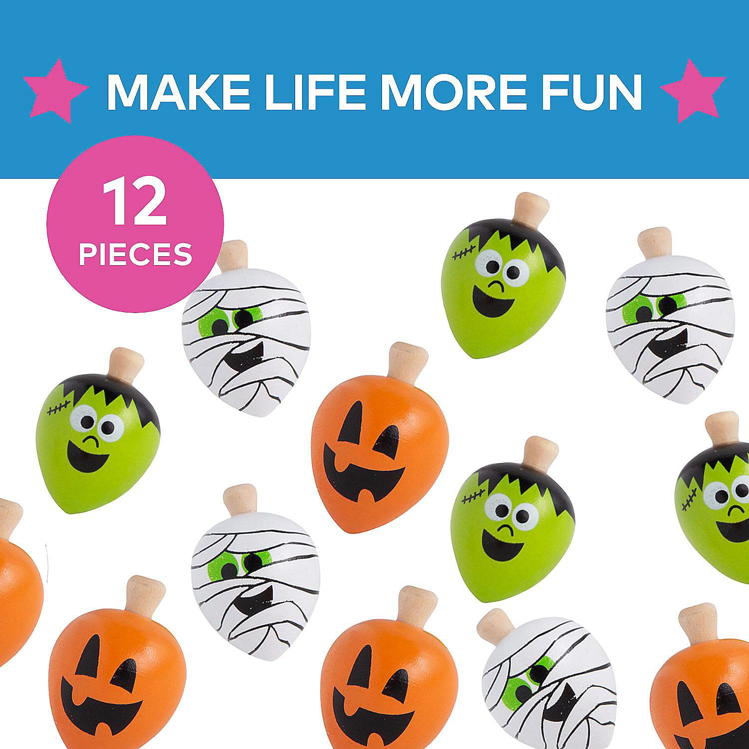 Halloween Wooden Spin Top Toys - 12 Pack for Kids Party Favors, Classroom Prizes & Trick or Treat Gifts