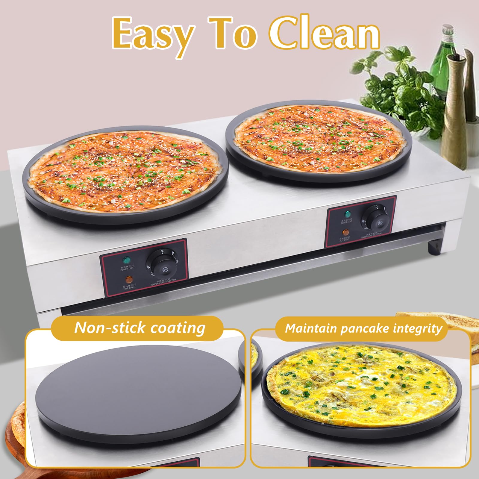 **Commercial Electric Crepe Maker Machine – 2-Burner Non-Stick Pancake Griddle, 110V Crepe & Pancake Baking Stove with Kitchen Rake – Perfect for Restaurants, Cafés, and Home Breakfast Cooking**