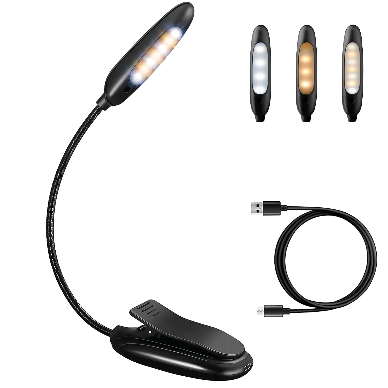 Rechargeable Book Light with 3 Colors & 9 Brightness Levels - Clip On Reading Light for Bed, Eye-Care LED Night Light - Portable Reading Lamp for Kids, Students & Book Lovers - Perfect for Bedtime Stories, Studying & Cozy Reading in Dark