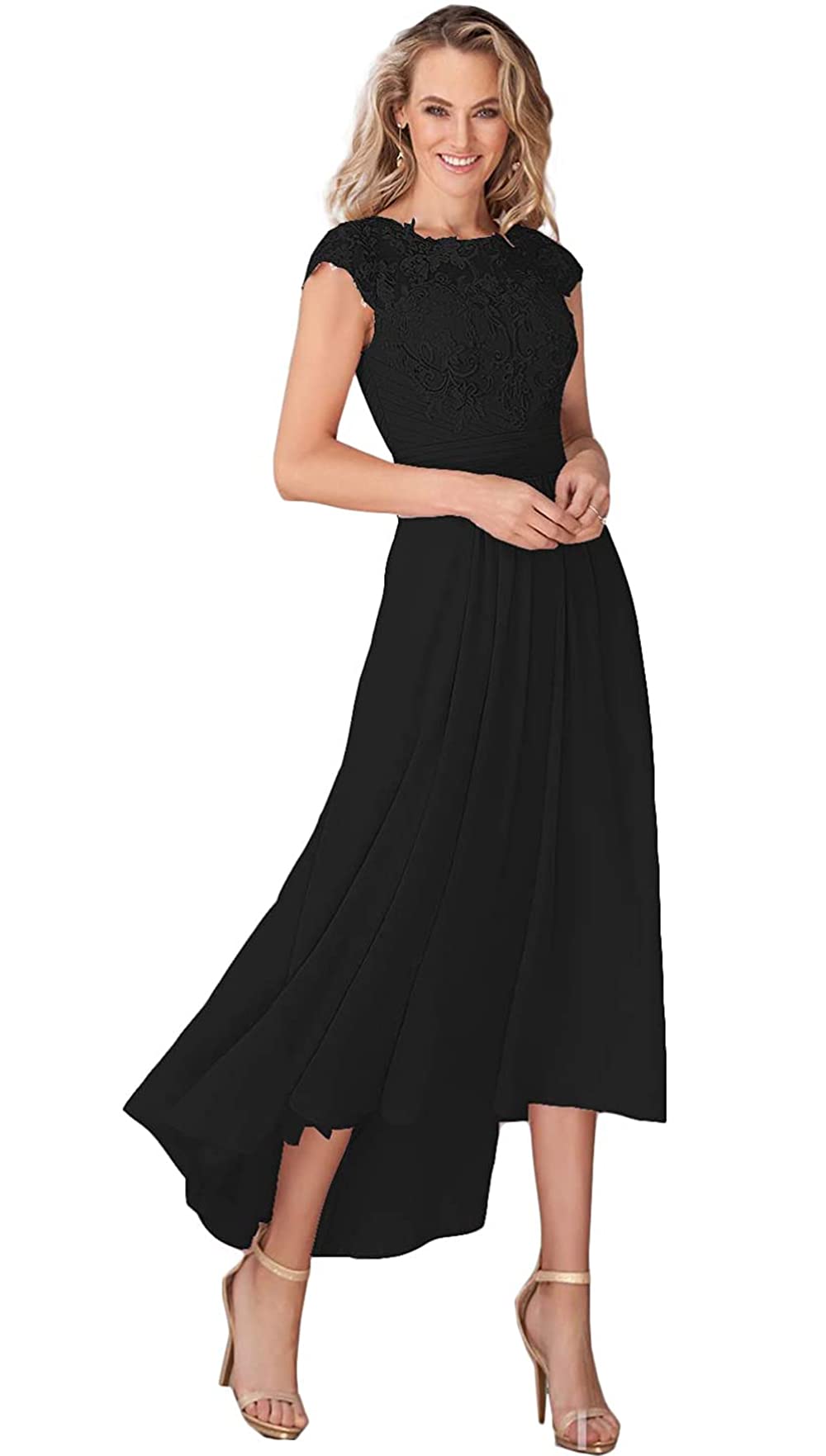 Elegant Cap Sleeve Mother of The Bride Dress with Pockets - Flowy Chiffon Ankle-Length Formal Evening Gown for Weddings, Parties & Special Occasions