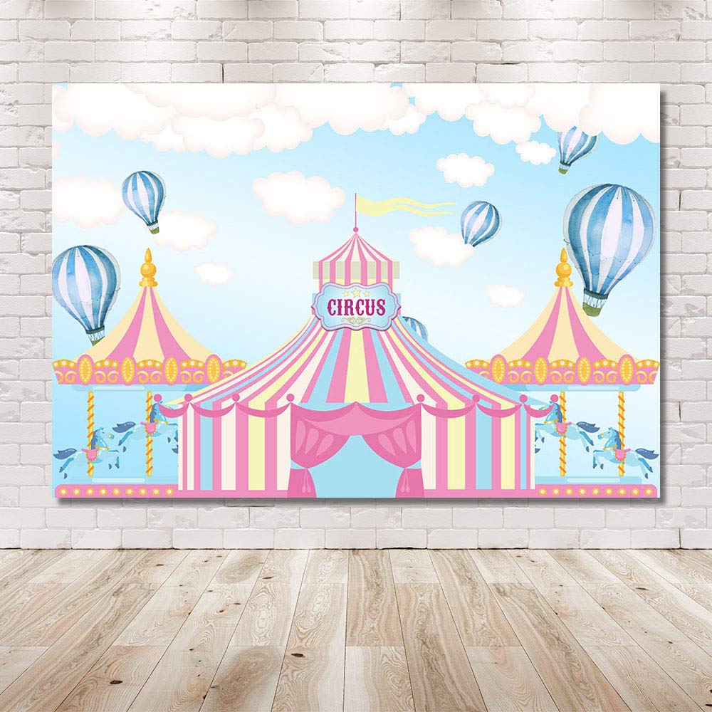 MEHOFOTO 7x5ft Blue Sky & White Clouds Hot Air Balloons Backdrop - Perfect for Birthday Parties, Baby Showers, Carnival & Circus Themed Events - Photography Studio Background Banner for Kids & Family Celebrations
