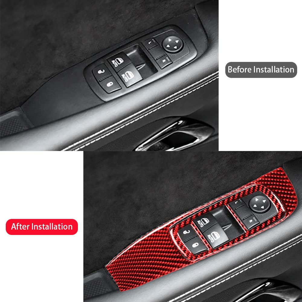 Carbon Fiber Window Lift Trim Switch Panel for Dodge Challenger 2015-2021 - Red Interior Accessories (4PCS) | Upgrade Your Car's Style & Enhance Driver Comfort