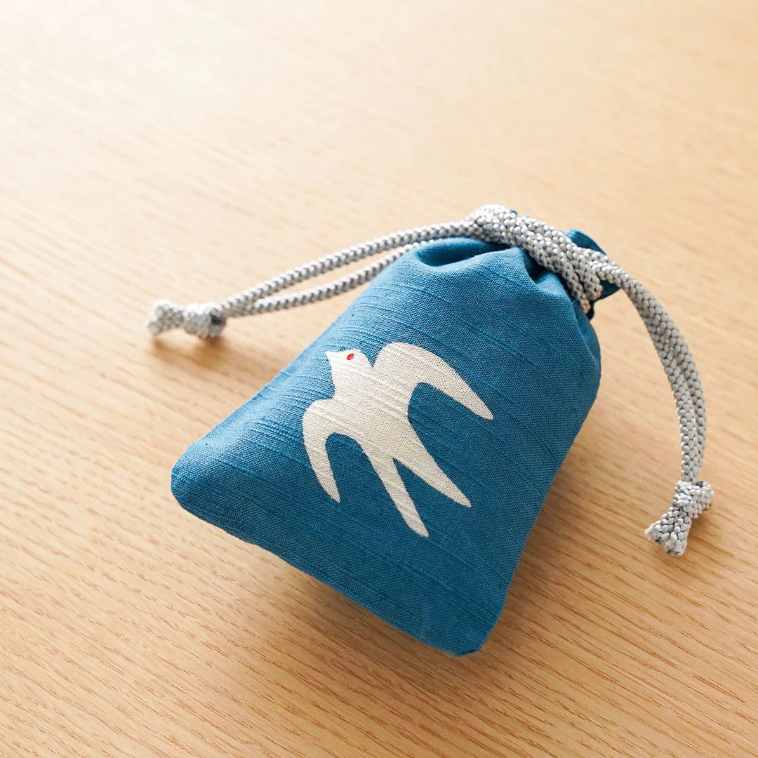Katazome Small Talisman Bag - Handmade Japanese Traditional Swallow Design Drawstring Pouch for Good Luck Charms, Jewelry & Keepsakes | Perfect for Travel, Gifts & Spiritual Protection