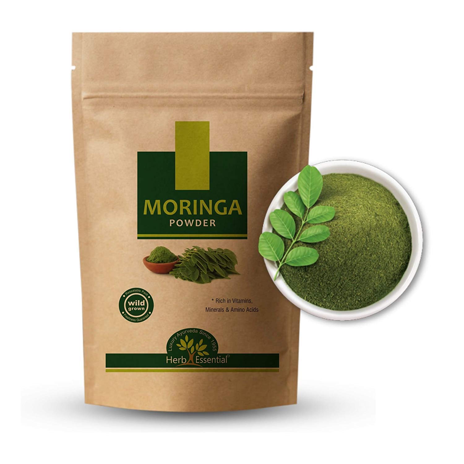 Organic Moringa Leaf Powder 100g - Wild Grown, Pure Natural Ayurvedic Herbal Supplement for Energy & Immunity - Perfect for Smoothies, Teas & Healthy Recipes