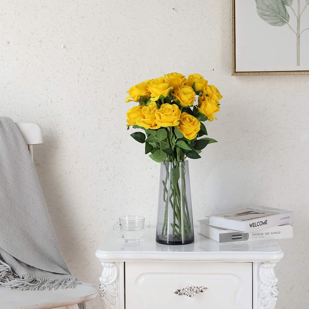 10pcs Lifelike Artificial Silk Rose Bouquet - Realistic Fake Roses for Wedding, Home, Party, Event Decoration & Gift (Yellow) | Perfect for Centerpieces, Bridal Showers, Anniversary Gifts & Home Décor