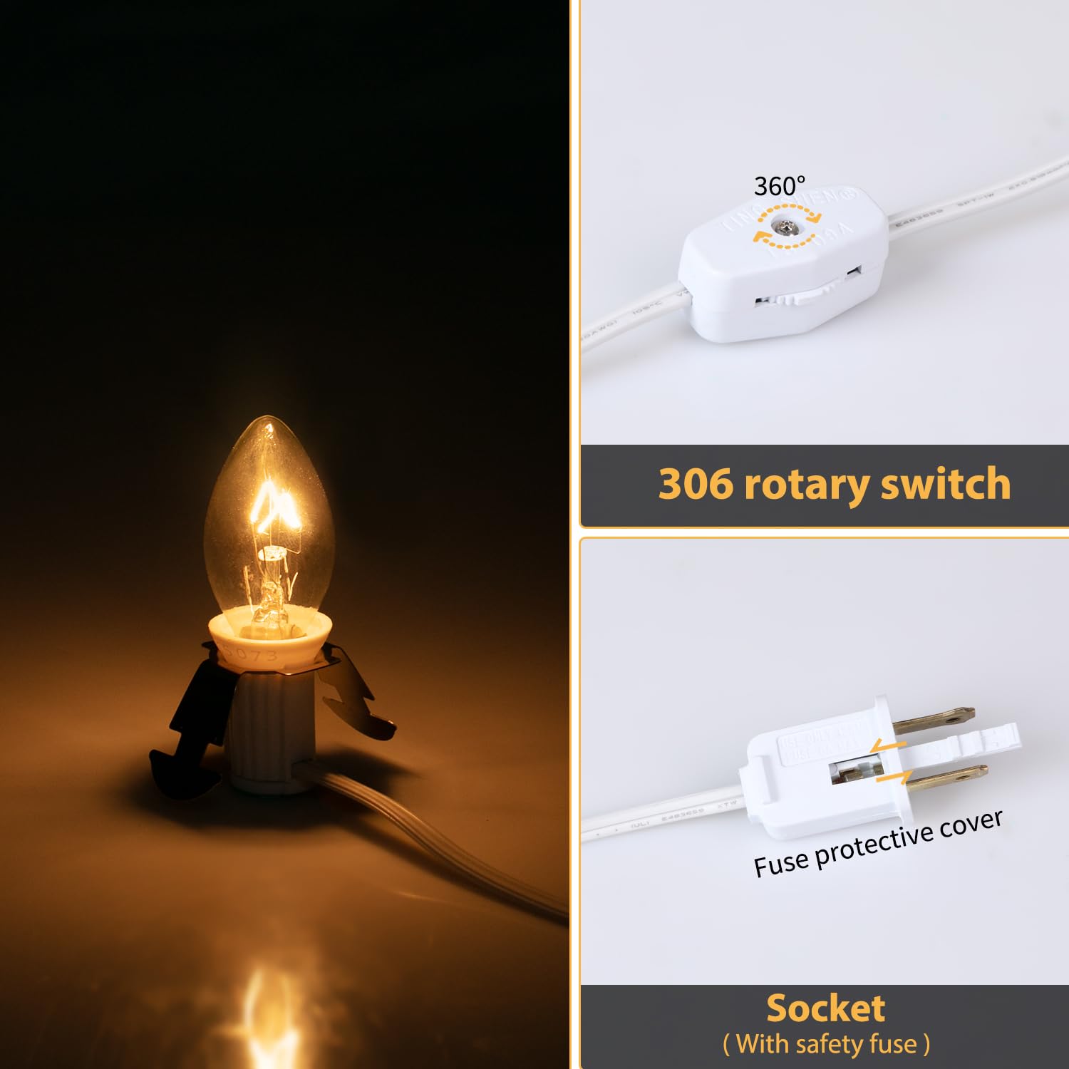 Minetom 6ft Christmas Village Light Cord with On/Off Switch - 2 Pack Holiday Decorative String Lights for Tree, Mantel, Window & Small Object Illumination