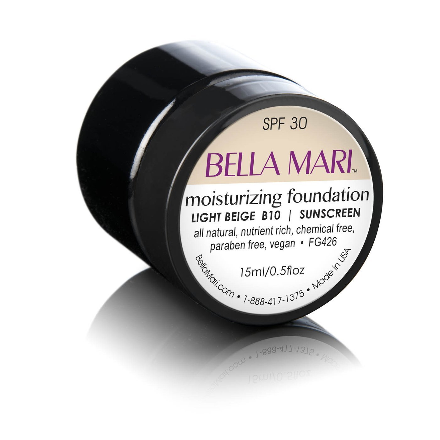 Bella Mari Natural Moisturizing Foundation - Light Beige B10 (0.5 Fl Oz) | Organic, Chemical-Free Makeup | TSA Approved Travel Size | Perfect for Daily Wear & Air Travel