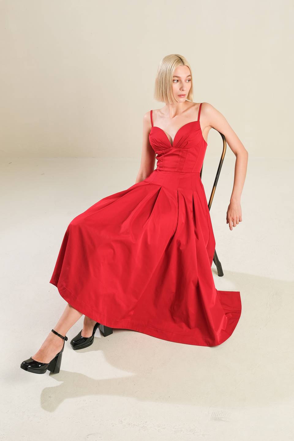 Cherry Tree Lane Crimson Midi Dress - Elegant Women's Party & Cocktail Dress for Evening Events & Special Occasions