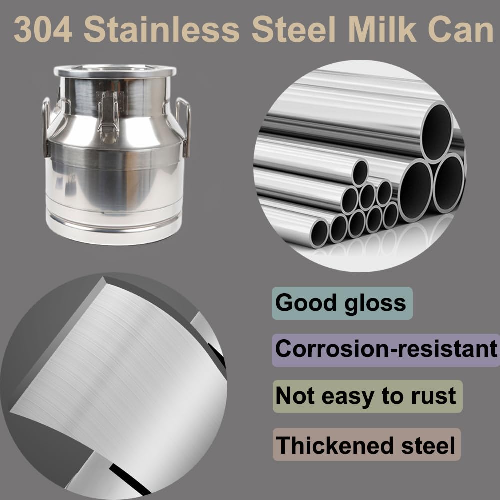 20L/5.3 Gallon 304 Stainless Steel Milk Can - Heavy Duty Sealed Storage Container for Milk, Wine & Beverages - Airtight Lid, Food Grade, Ideal for Farm, Dairy, Brewing & Commercial Use