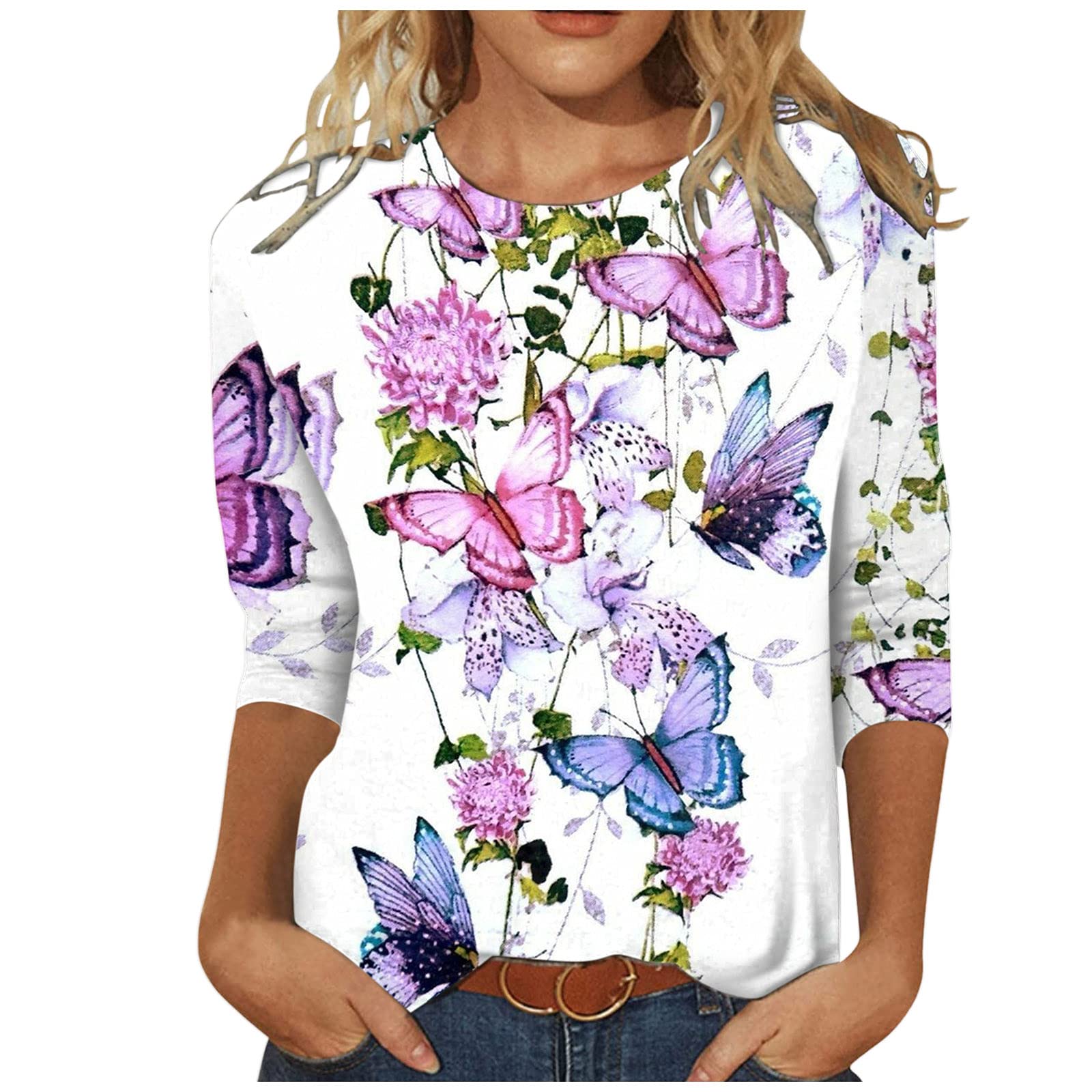 Women's Summer Tops - Ruffle Short Sleeve V-Neck T-Shirts, Casual Loose Fit Blouse for Beach, Vacation & Everyday Wear