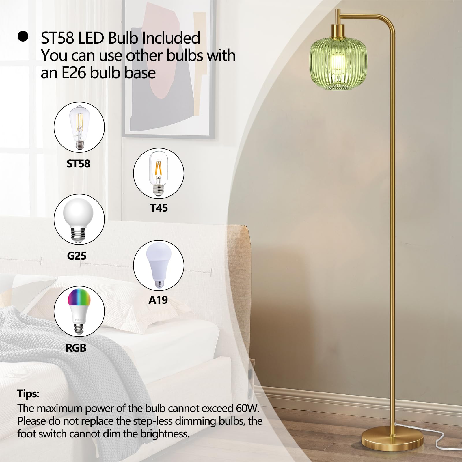Modern Glass Floor Lamp for Living Room & Bedroom - 67