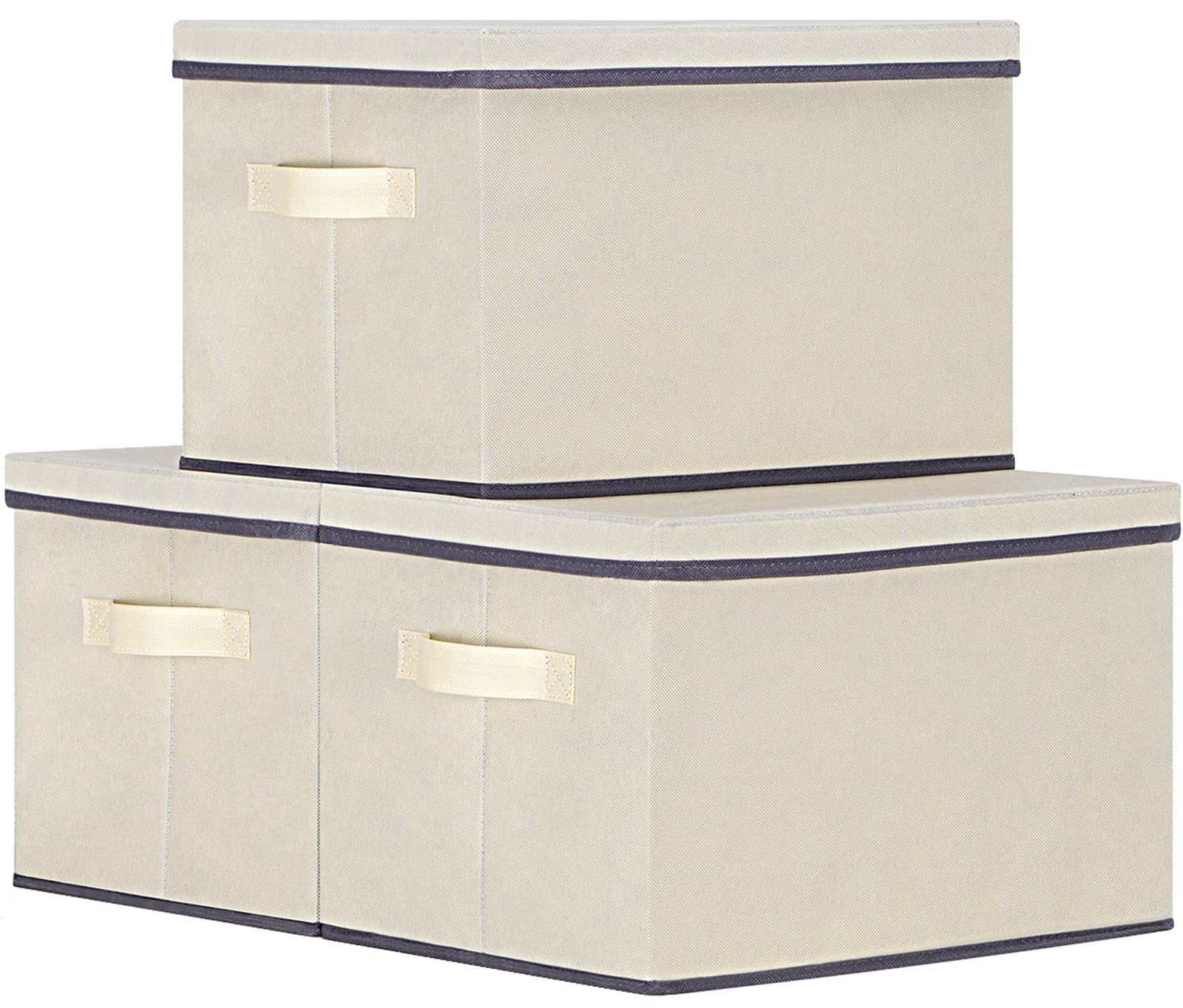 ASXSONN Large Fabric Storage Bins with Lids - 3 Pack Foldable Storage Boxes with Handles for Closet, Shelves & Home Organization (Beige, 15x11x9.7in) - Perfect for Bedroom, Office & Kids Room Storage Solutions