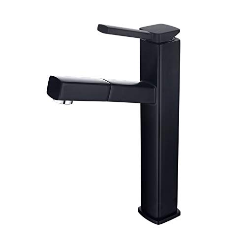 KAIYING Black Pull Down Vessel Sink Faucet - Single Hole Bathroom Lavatory Faucet with Rotating Spout & Pull Out Sprayer - Tall Single Handle Mixer Tap for Modern Vanity & Utility Sink (Perfect for Bathroom Remodel & Powder Room Upgrade)