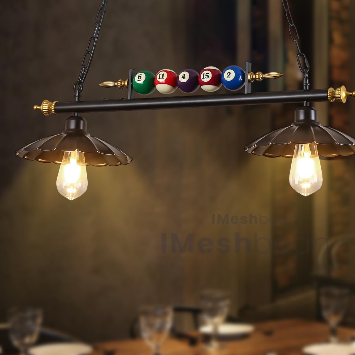 Premium Metal Pool Table Light Fixture - Adjustable Hanging Billiard Lights for 7', 8', 9' Tables - Real Billiard Ball Design (2-Light Set) - Perfect for Game Rooms, Man Caves, Billiard Lounges & Kitchen Islands