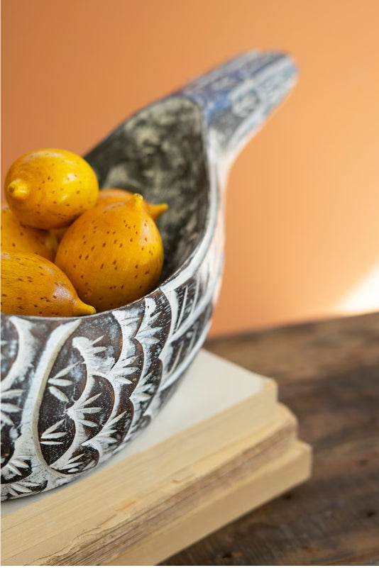 Hand-Carved Wooden Bird Bowl - Natural Home Decor for Dining & Kitchen | Perfect for Fruit, Nuts, and Table Centerpiece Decorations