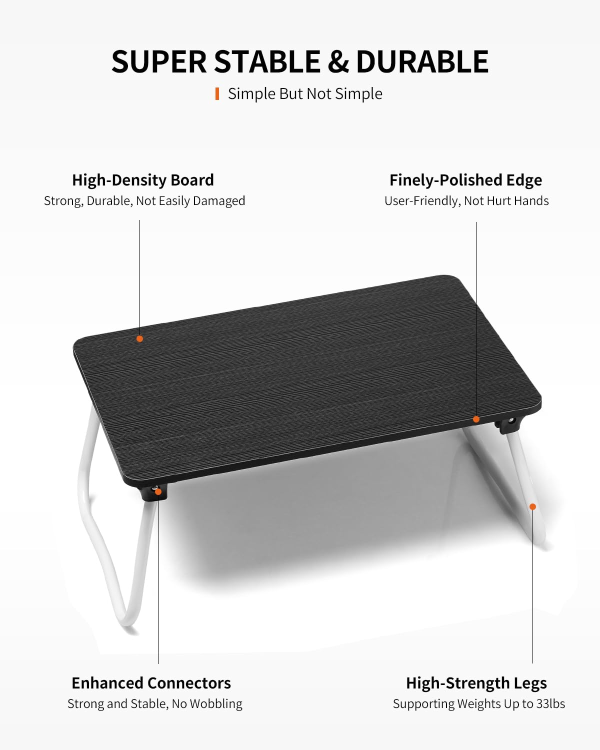 Foldable Laptop Desk for Bed - Portable Lightweight Lap Table for Study, Work, Breakfast & Drawing | Compact & Ergonomic Design for Home, Office & Travel Use - Black