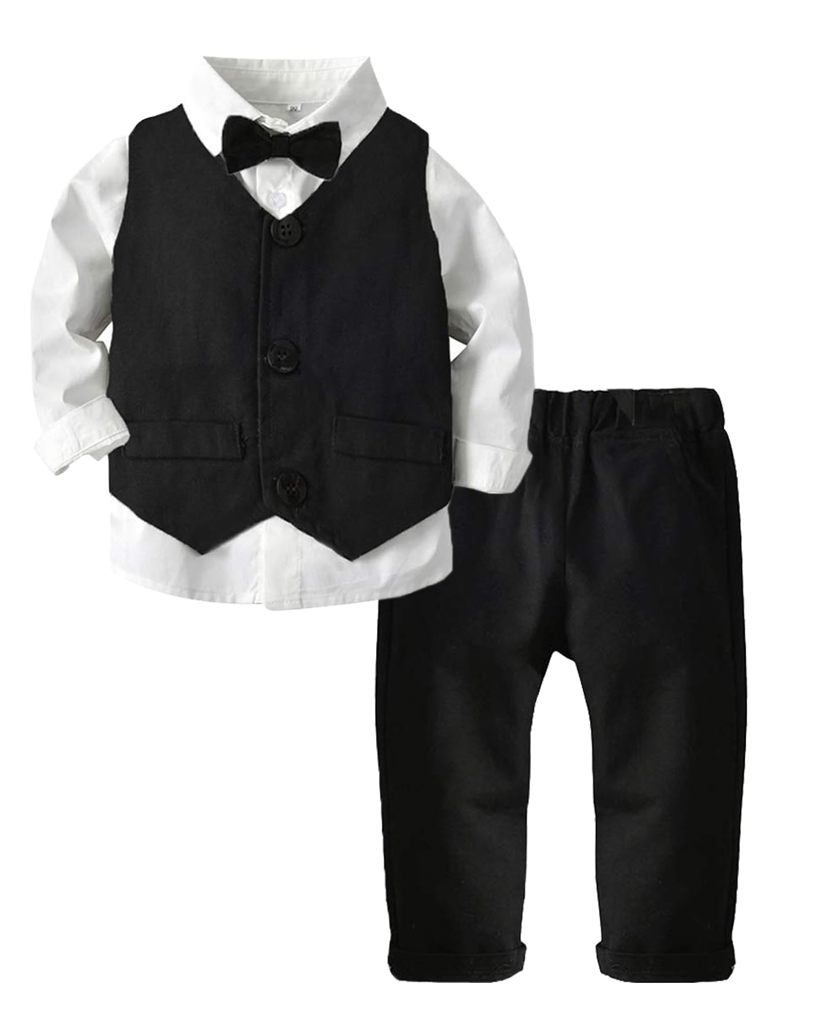 ARTMINE Boys Formal Suit Set - Dress Shirt, Bow Tie, Vest & Pants for Toddler Wedding & Special Occasions | Gentleman Style Outfit for Parties, Photos & Events
