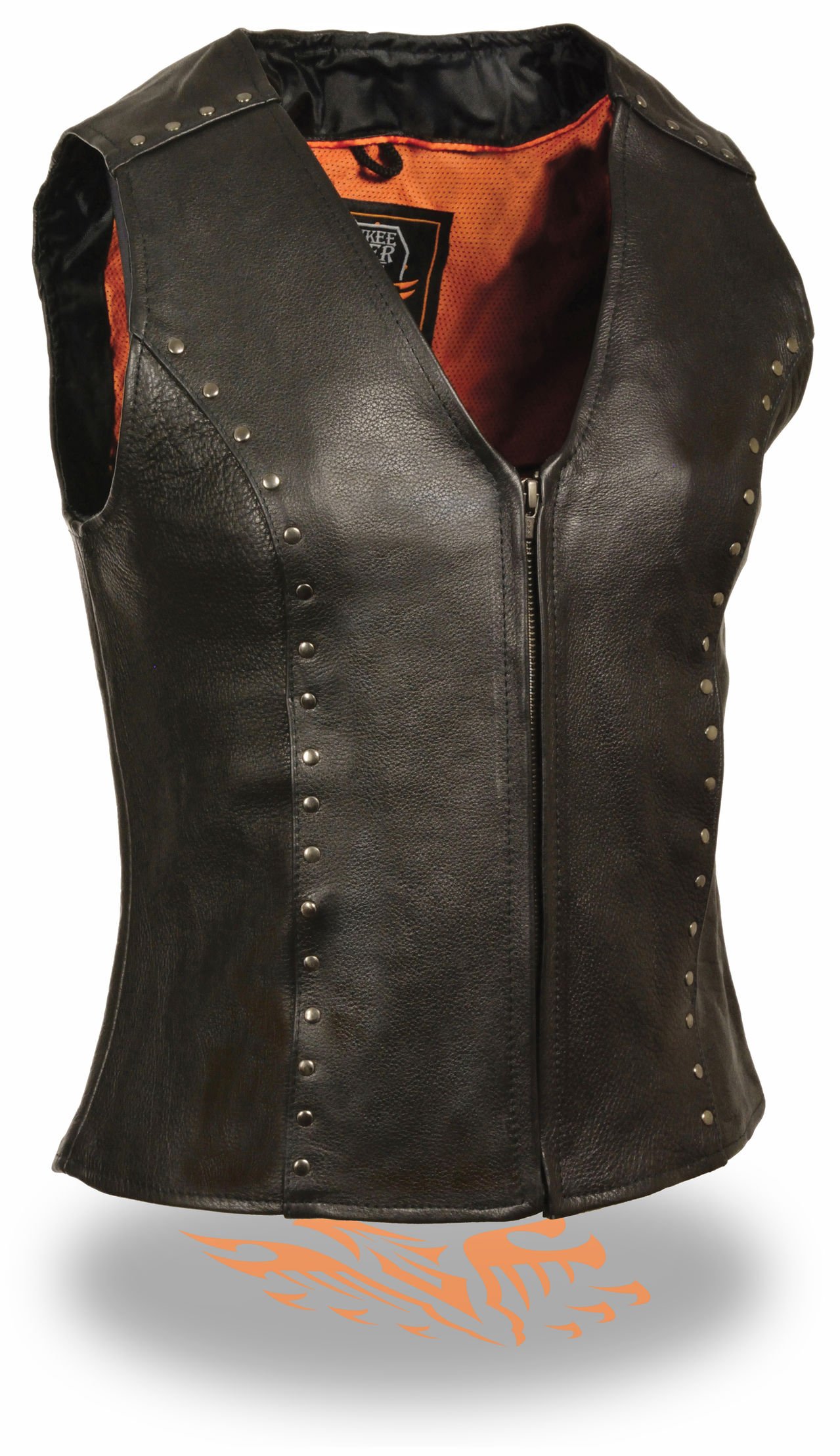 Milwaukee ML2078 Women's Zipper Front Leather Motorcycle Vest with Studding Detail - Stylish Biker Jacket for Riding & Casual Wear