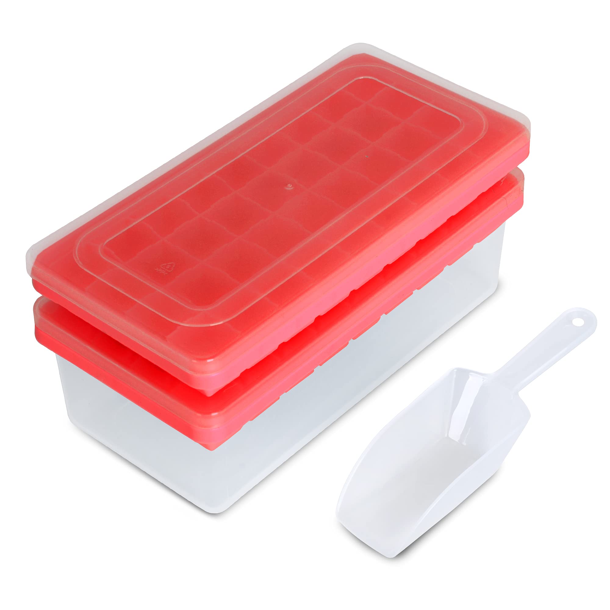 Premium Food-Grade Silicone Ice Cube Tray Set with Lid & Storage Bin - 2 Pack 36-Cube Small Nugget Ice Trays + Ice Bucket & Scoop - Flexible Freezer-Safe Ice Molds for Cocktails, Smoothies & Beverage Chilling