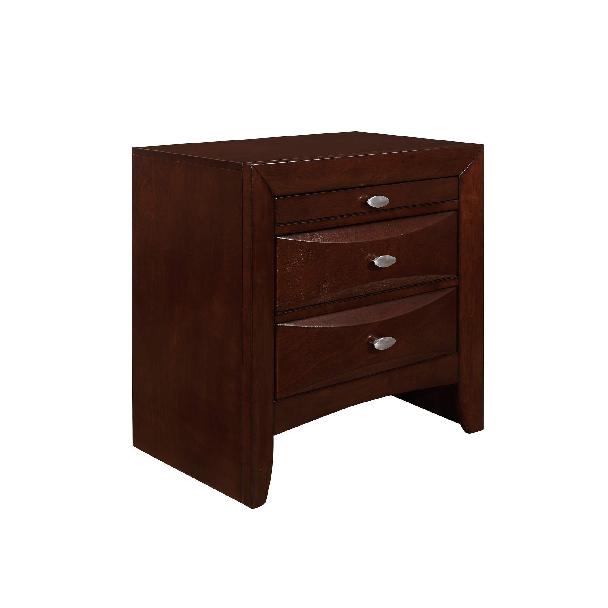 HomeRoots New Merlot Nightstand with 2 Chambered Drawers - Stylish Bedside Table for Bedroom, Living Room & Guest Room