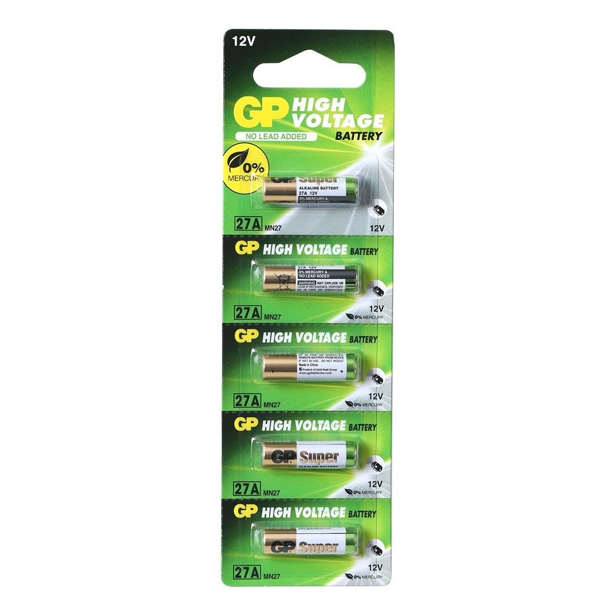 GP Batteries 27A-C5 Super Alkaline High Voltage Battery - 5 Pack | Long-Lasting Power for Smoke Detectors, Toys & Electronics | Premium Alkaline Batteries for Home & Office Use