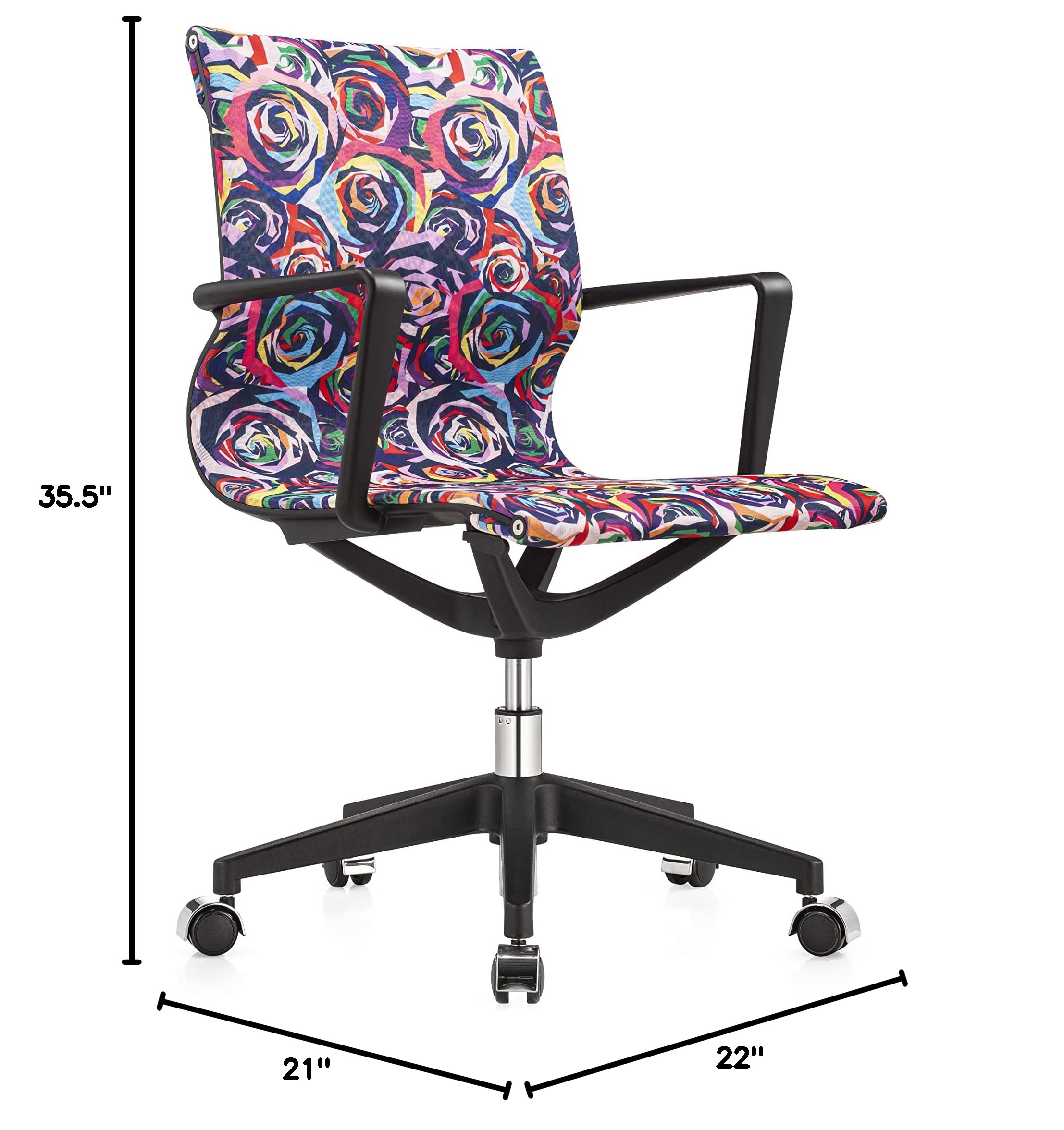 Eurotech Seating Elizabeth Sutton Collection Wynwood Multi Rose Task Chair - Ergonomic Nylon Office Desk Chair with Black Frame & Silver Accents - Perfect for Home Office, Study & Workspace