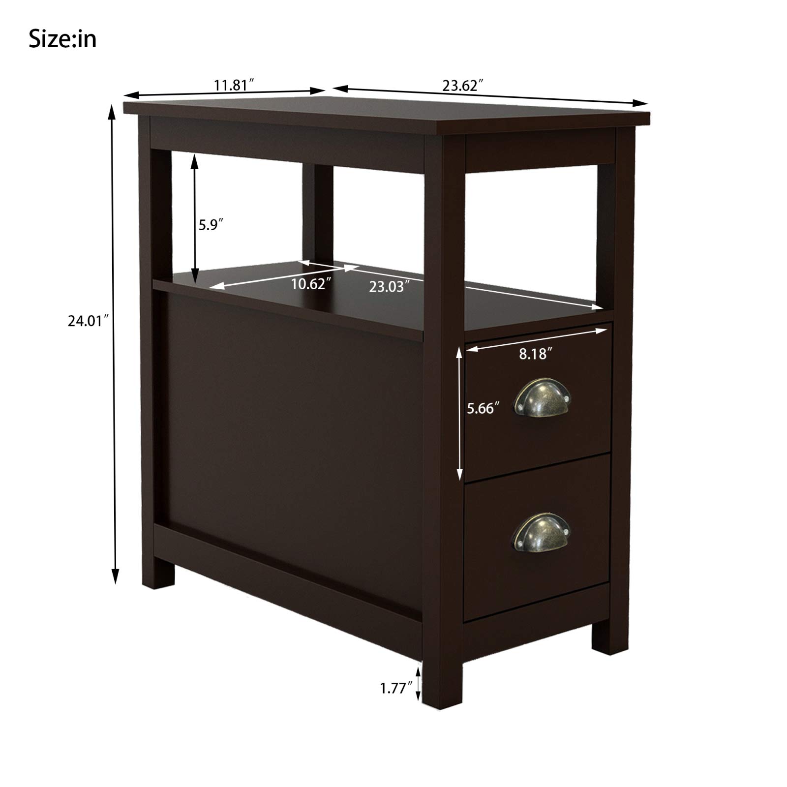 4-Tier Slim Narrow Side Table with 2 Drawers & Open Shelf - Small Space End Table, Nightstand for Living Room, Bedroom, Office - Perfect for Tight Corners, Apartment Decor & Modern Home Organization