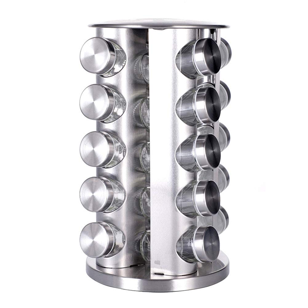 Premium Spice Rack with Glass Jars - 360° Rotating Spice Organizer Tower for Kitchen Countertop, Seasoning Storage & Herb Drying - Large Space-Saving Spice Shelf for Cooking, Baking & Meal Prep