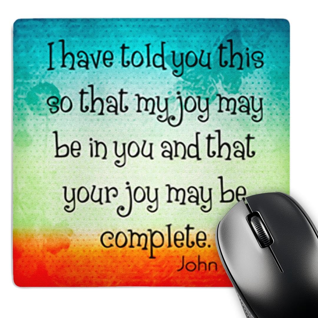 Inspirational Bible Verse John 15:11 Butterfly Christian Mouse Pad - 8x8 Inch Non-Slip Desk Mat for Office, Home & Church Use