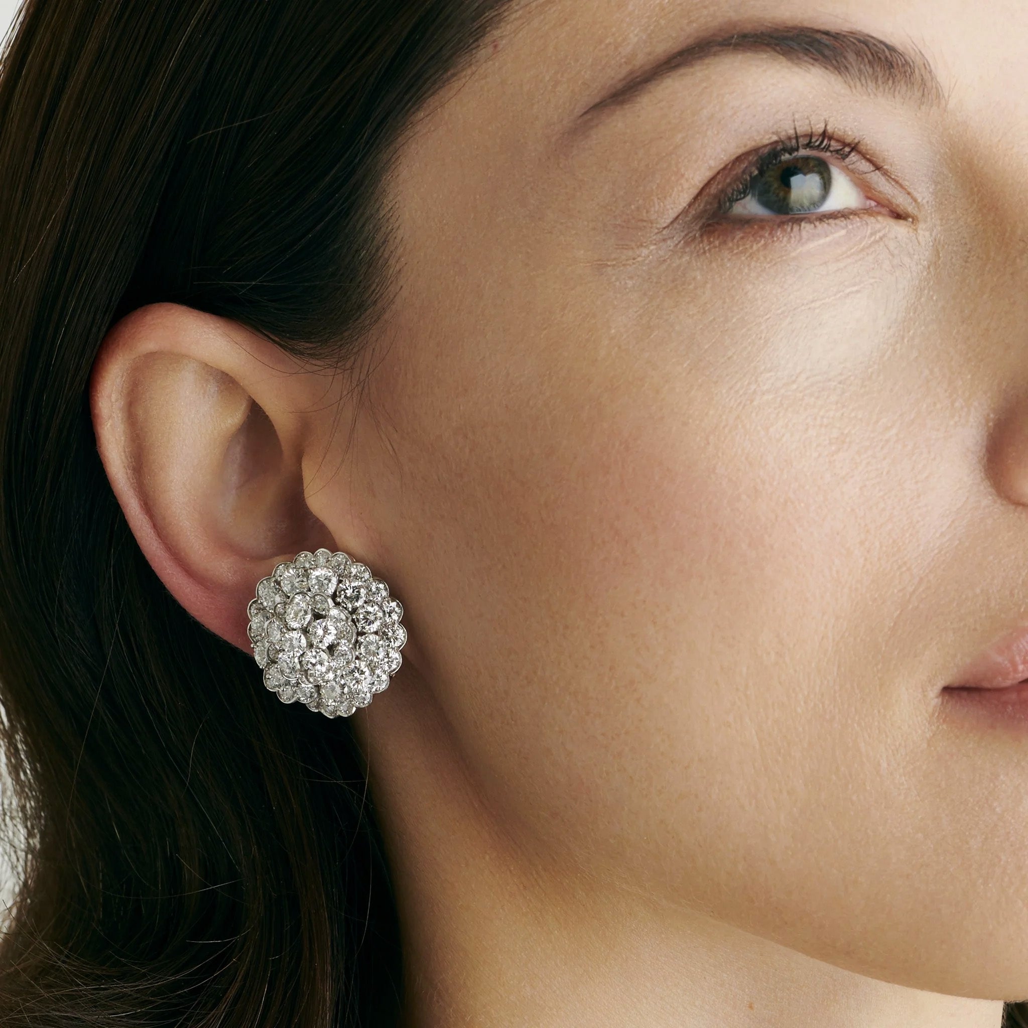 Van Cleef & Arpels Blooming Diamond Cluster Stud Earrings - 18K White Gold Luxury Jewelry for Women | Perfect for Weddings, Parties & Special Occasions
