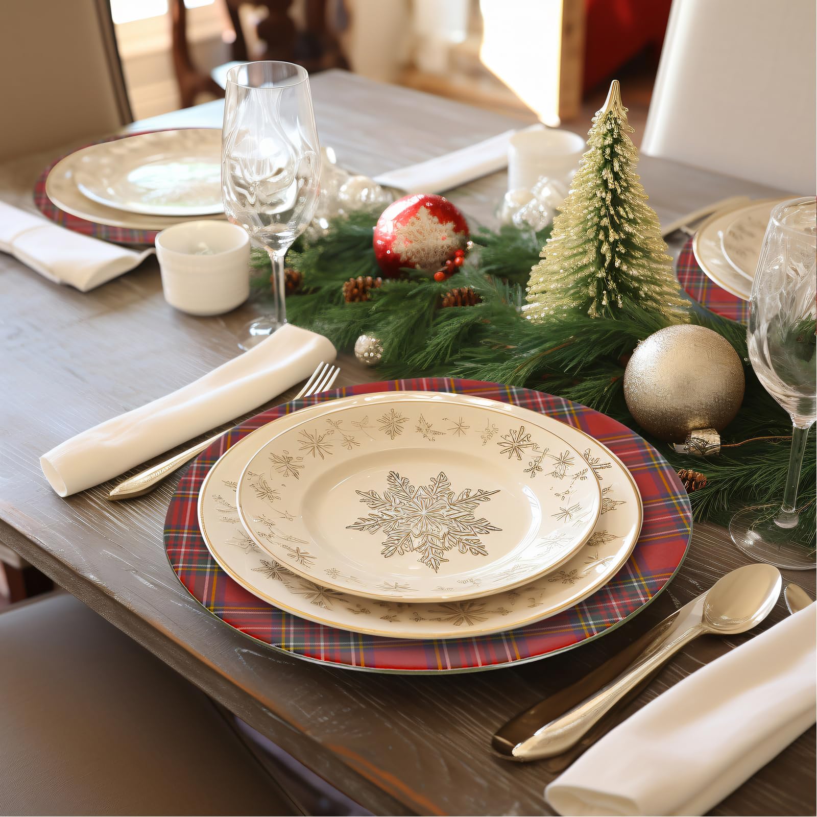 MAONAME 13-Inch Red Plastic Charger Plates Set of 6 - Elegant Dinner Plate Chargers for Wedding, Christmas & Holiday Table Decor - Perfect for Formal Dining, Party Settings & Special Occasions