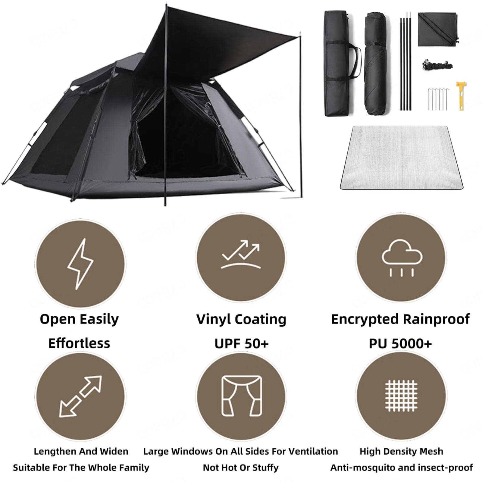 3-Second Pop-Up Tents for Adults - Sun Protection & Blackout Camping Tents, Waterproof Family Tents for Outdoor Adventures | Perfect for Beach, Backyard, and Festival Camping