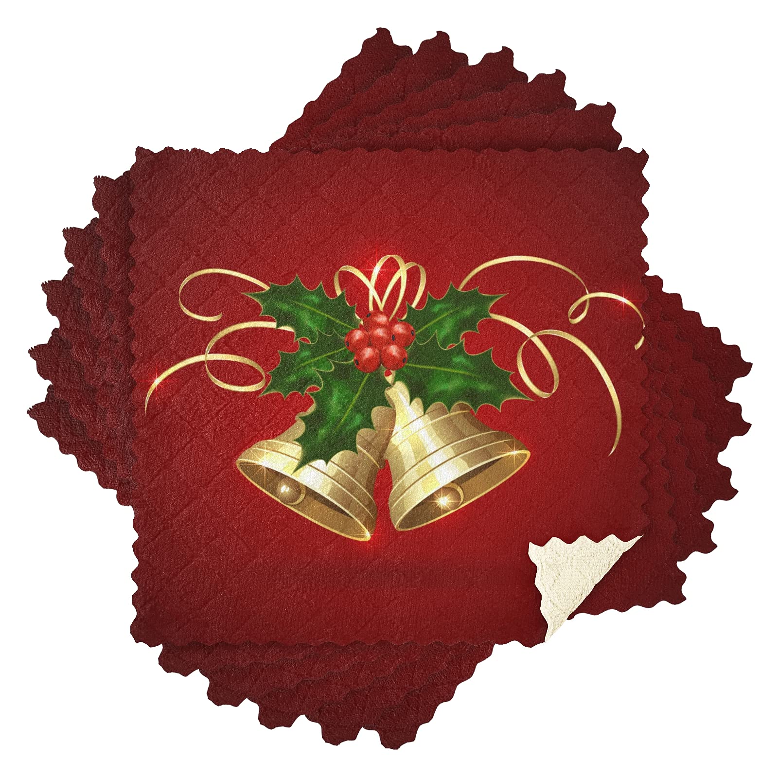 ALAZA 6-Pack Christmas Bell Red Kitchen Towels - Super Soft, Fast Drying Dish & Tea Towels (11x11 Inches) for Holiday Decor, Dish Drying & Gift Giving