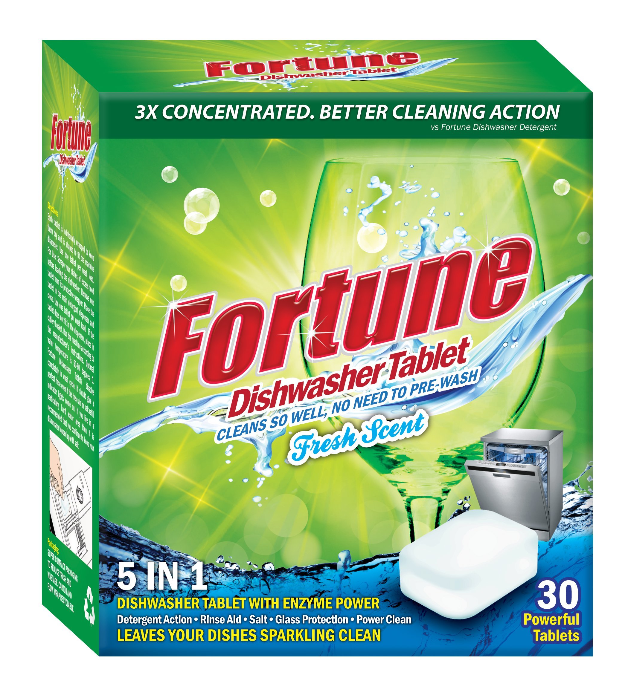 FORTUNE 5-in-1 Dishwasher Detergent Tablets with Fresh Scent (30 Count) & Dishwasher Salt (1kg) - Universal Fit for All Dishwasher Brands - Perfect for Sparkling Clean Dishes at Home or Restaurant Use