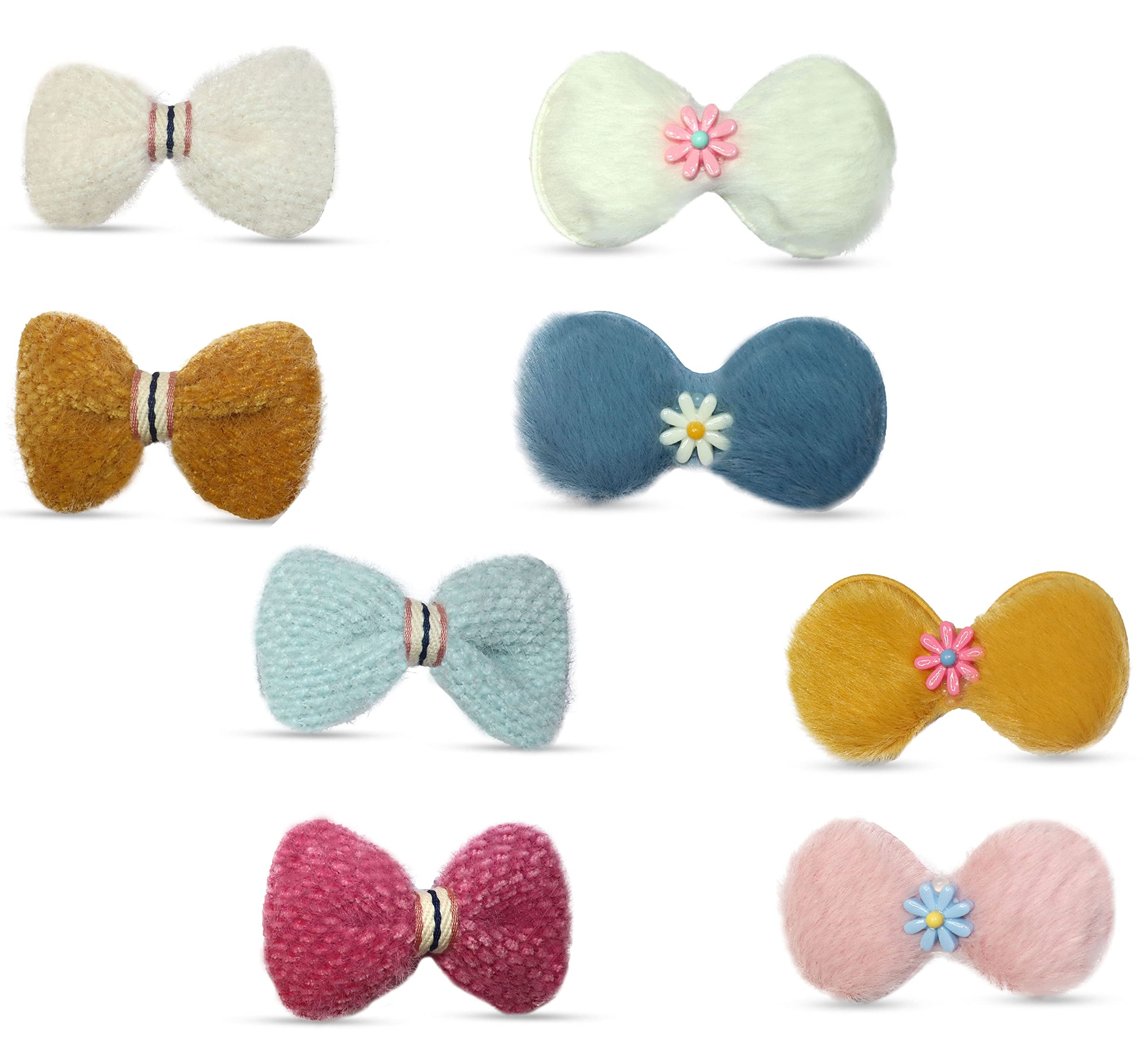 FIMBUL 8-Piece Stylish Hair Accessories Set - Fur Hair Bows with Alligator Clips for Girls, Kids Hair Clips for School, Parties & Special Occasions