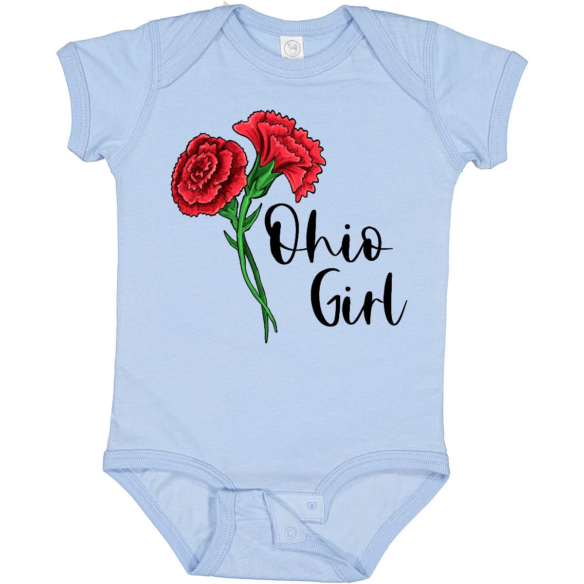 Inktastic Ohio Girl with Red Carnations Baby Bodysuit - Cute Infant Onesie for Girls, Soft Cotton Bodysuit, Unisex Baby Outfit - Perfect for Family Photos, Birthdays & Everyday Wear