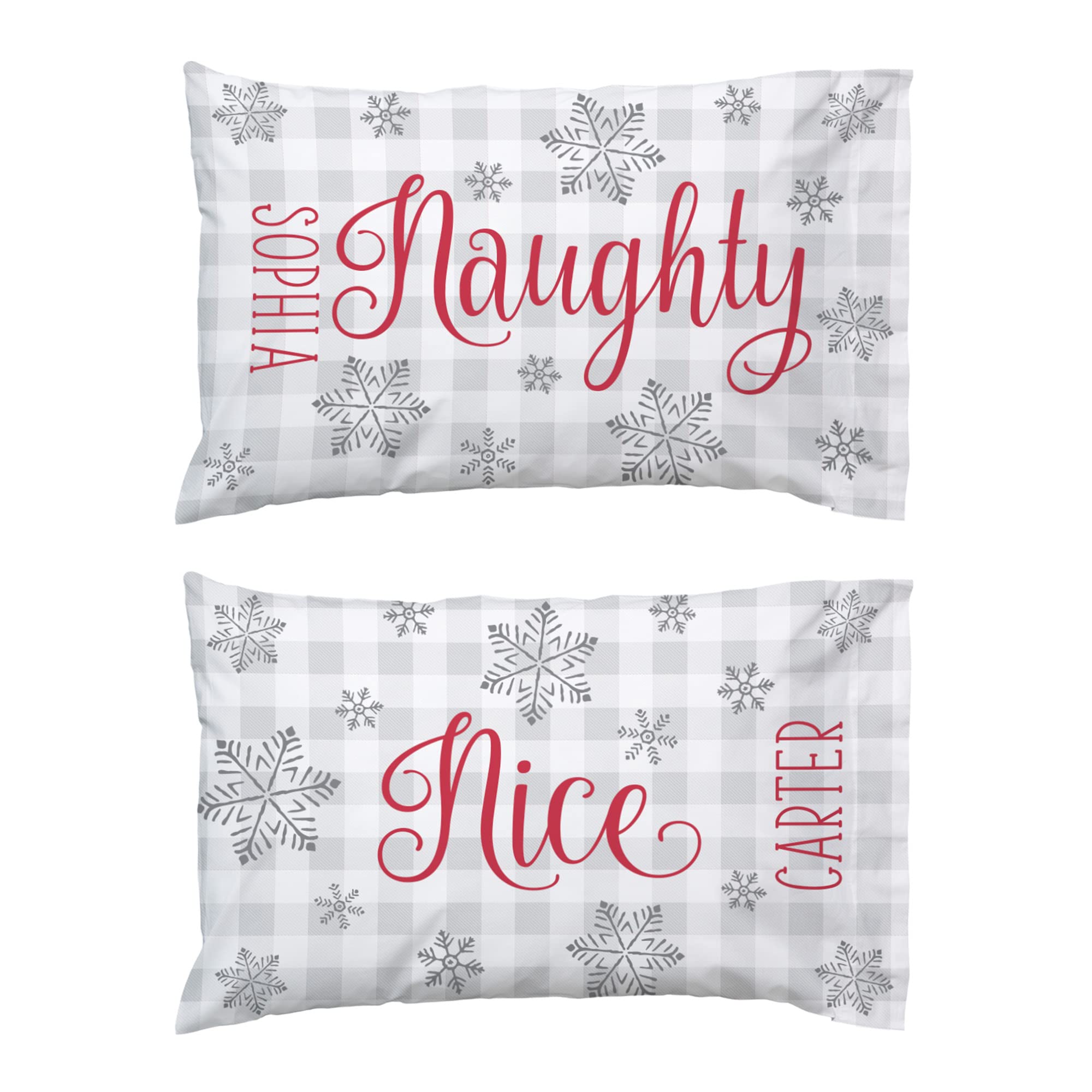 Custom Naughty & Nice Christmas Pillow Cases for Couples - Personalized Name Microfiber Standard Bedding Set - Romantic Holiday Home Decor for Couples Gift & Bedroom Accessories