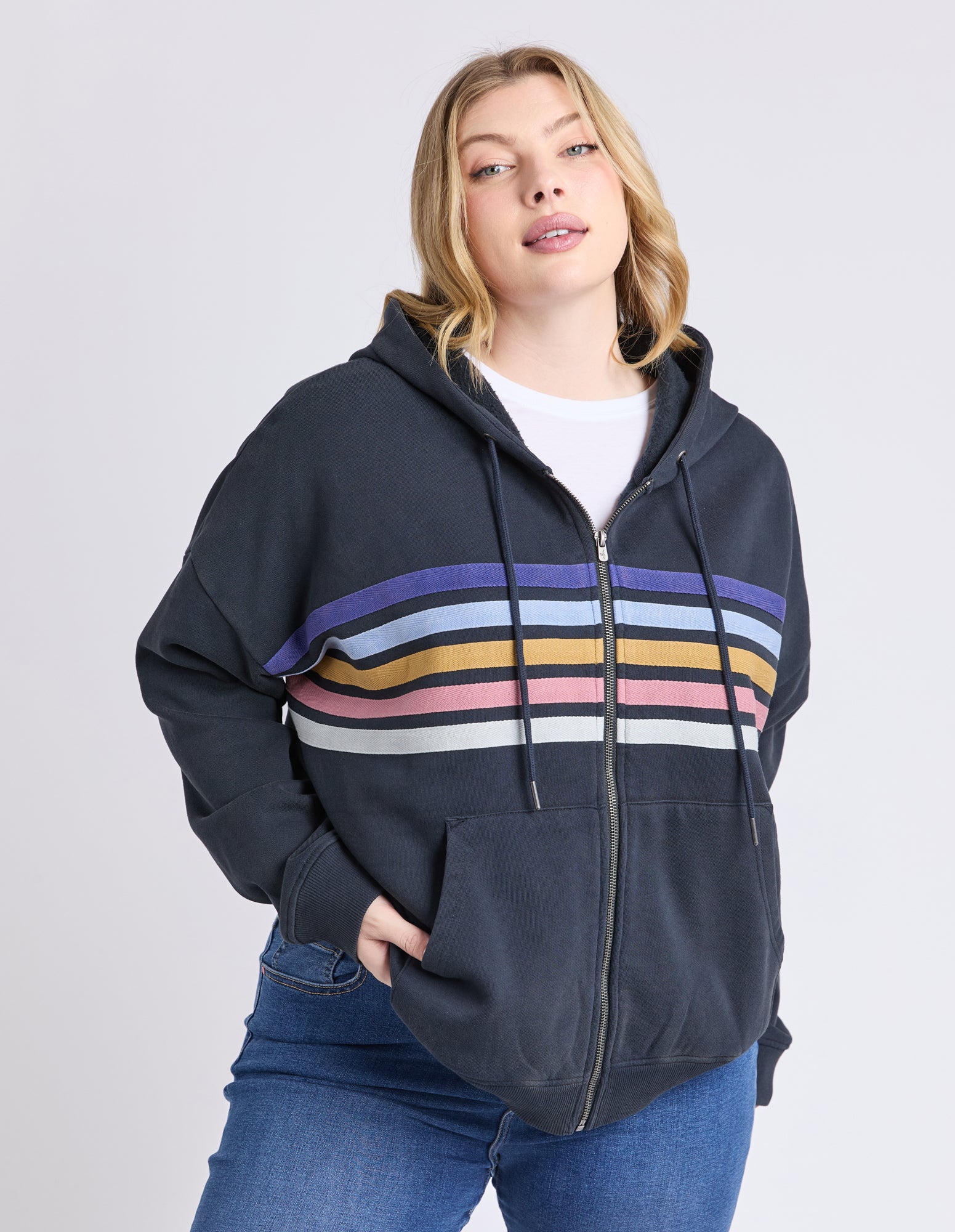 Elm Cue Zip-Up Hoodie for Men & Women - Navy Blue Pullover Fleece Jacket - Cozy Casual Wear for Outdoor Activities, Gym & Lounge