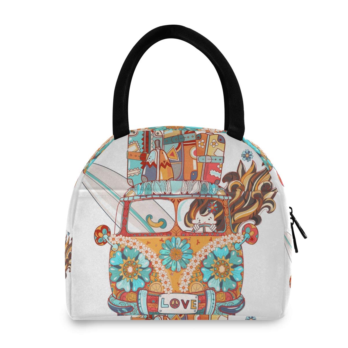 Vintage Hippie Lunch Bag for Women - Insulated Retro Bus Tote Lunch Box - Eco-Friendly & Leak-Proof - Perfect for Work, School, Picnics & Outdoor Activities