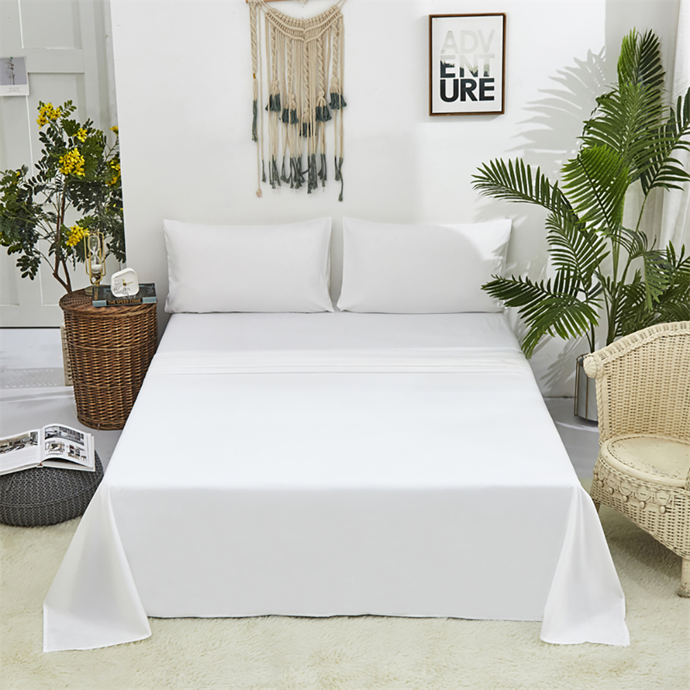 Premium 4-Piece White Bed Sheet Set - Queen Size, 100% Cotton, Soft & Breathable (1 Fitted Sheet, 1 Flat Sheet, 2 Pillowcases) for Men & Women - Perfect for Home, Hotel, Dorm & Guest Room Comfort