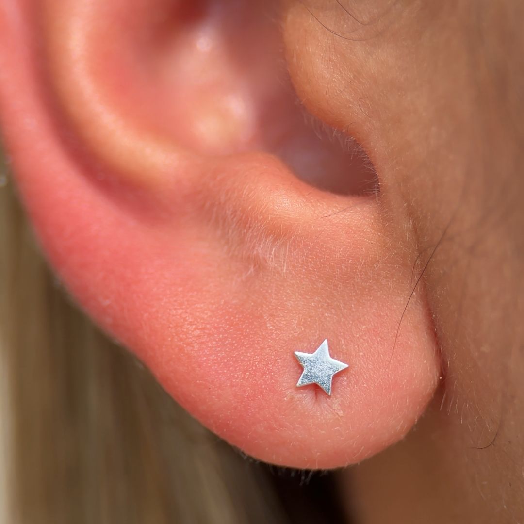 14K White Gold Star Flat Back Stud Earrings – Hypoallergenic & Durable for Everyday Wear | Perfect for Gifts, Parties & Special Occasions