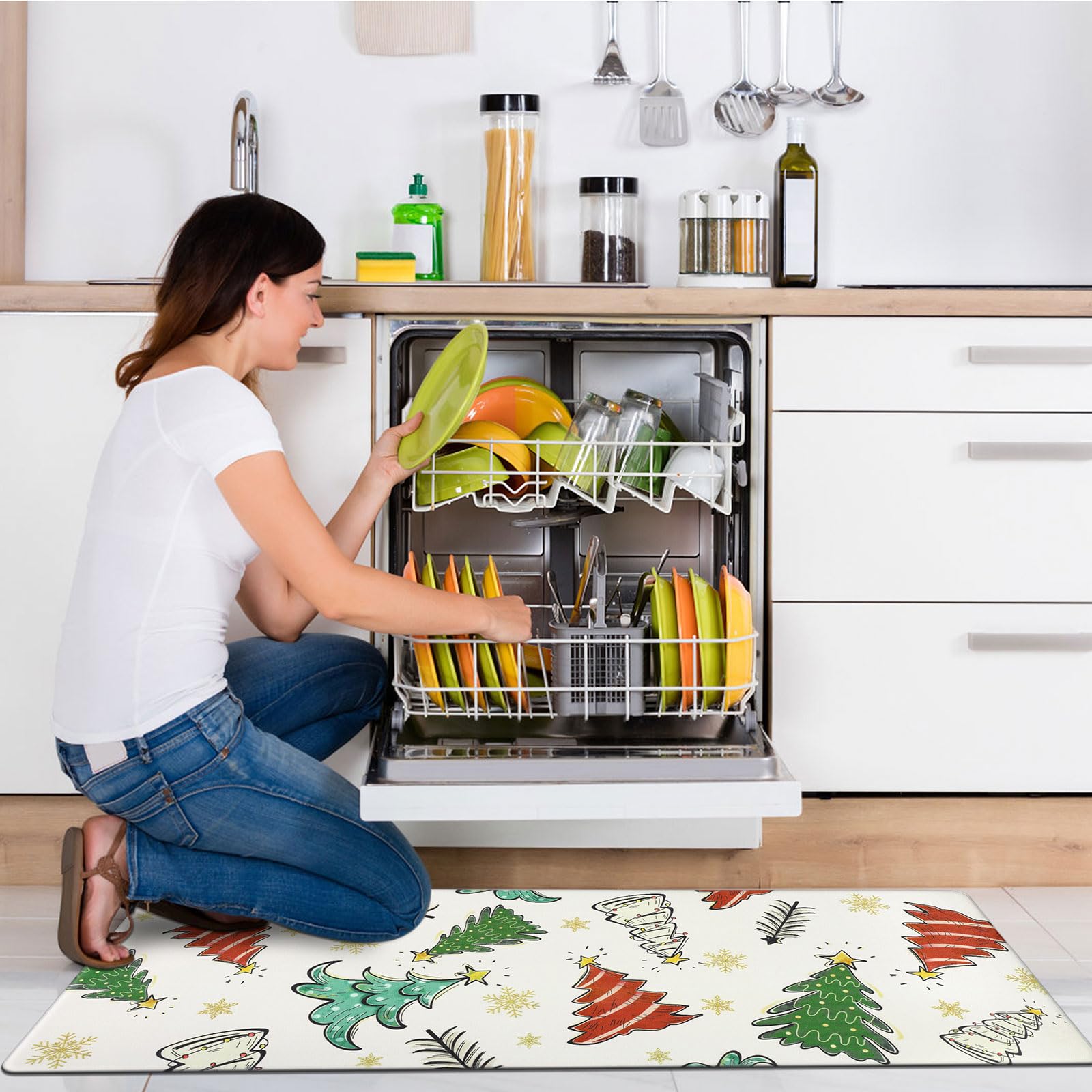 Topotdor Christmas Snowman Kitchen Mat Set of 2 - Non-Slip Waterproof Anti-Fatigue Cushioned Standing Mats for Winter Holiday Decor - Perfect for Kitchen, Office, or Entryway Floor Protection