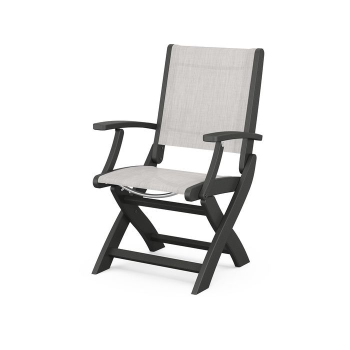 POLYWOOD Coastal Folding Chair - Durable Outdoor Furniture for Patio, Beach & Poolside - Weather-Resistant Adirondack Style Chair with Cup Holder