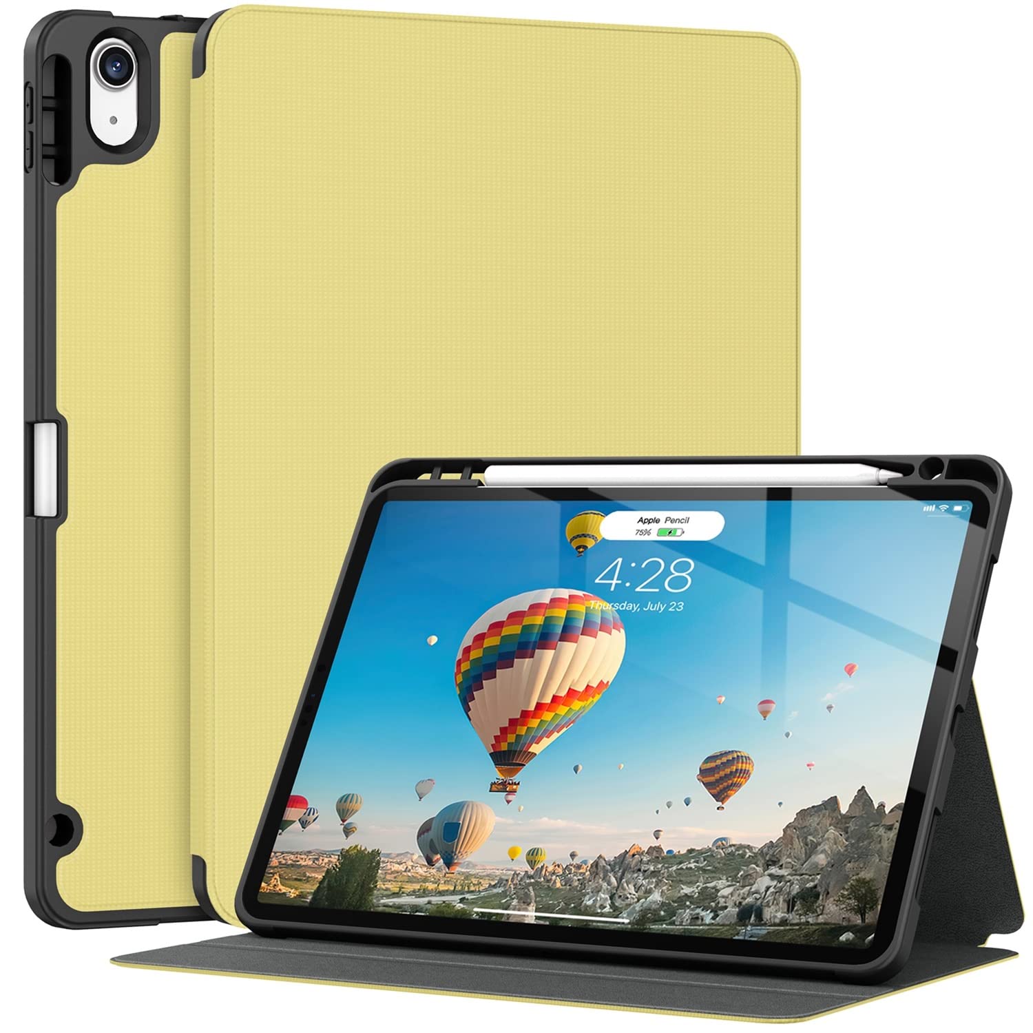 Supveco iPad Air 5/4 Case with Pencil Holder - Slim Lightweight Soft TPU Back Cover for iPad Air 5th/4th Gen 10.9 Inch (2022/2020) - Supports 2nd Gen Apple Pencil & Auto Wake/Sleep - Yellow | Perfect for Work, Study & Travel Protection